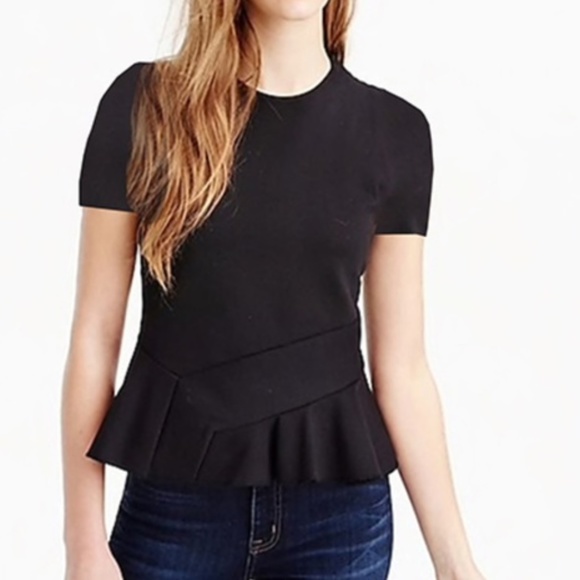 J.CREW Structured flutter-hem T-shirt, Black, XS - Picture 2 of 7